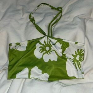 Green and white Hawaiian flower tube top